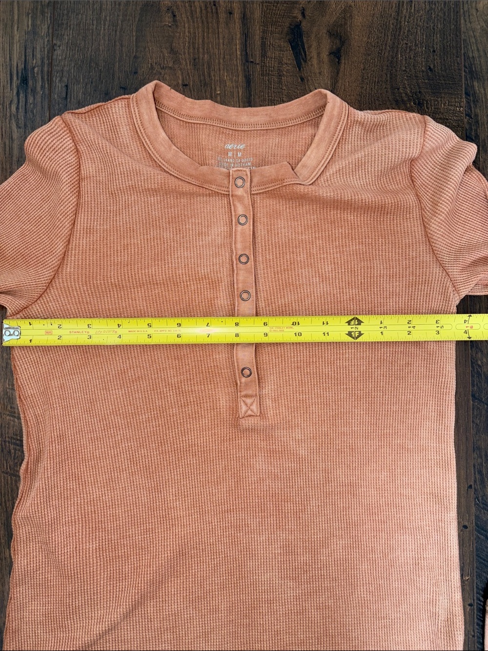 aerie Long Sleeve waffle Henley Top in Peach - Picture 4 of 7